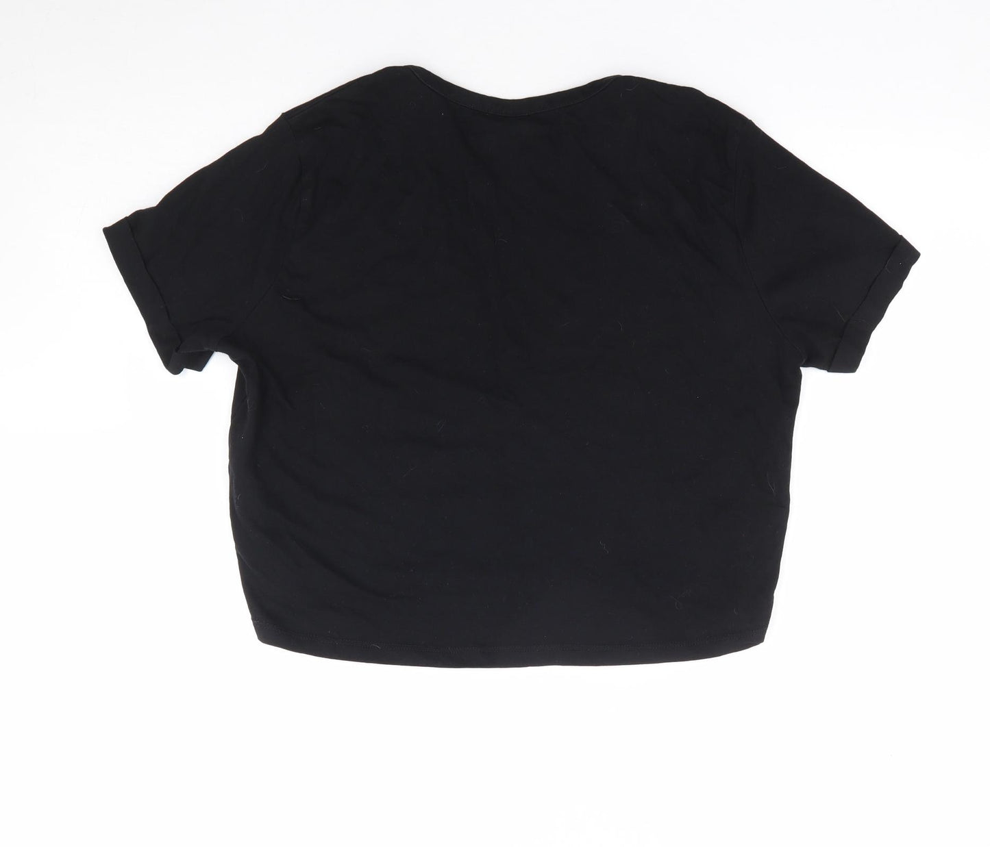 ASOS Womens Black 100% Cotton Cropped T-Shirt Size 8 Round Neck