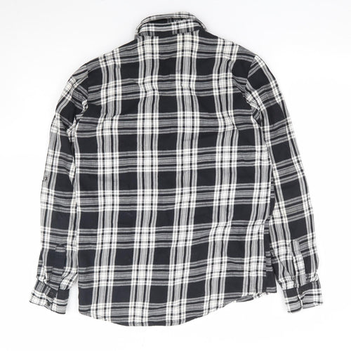 Zara Womens Black Plaid 100% Cotton Jersey Button-Up Size XS Collared