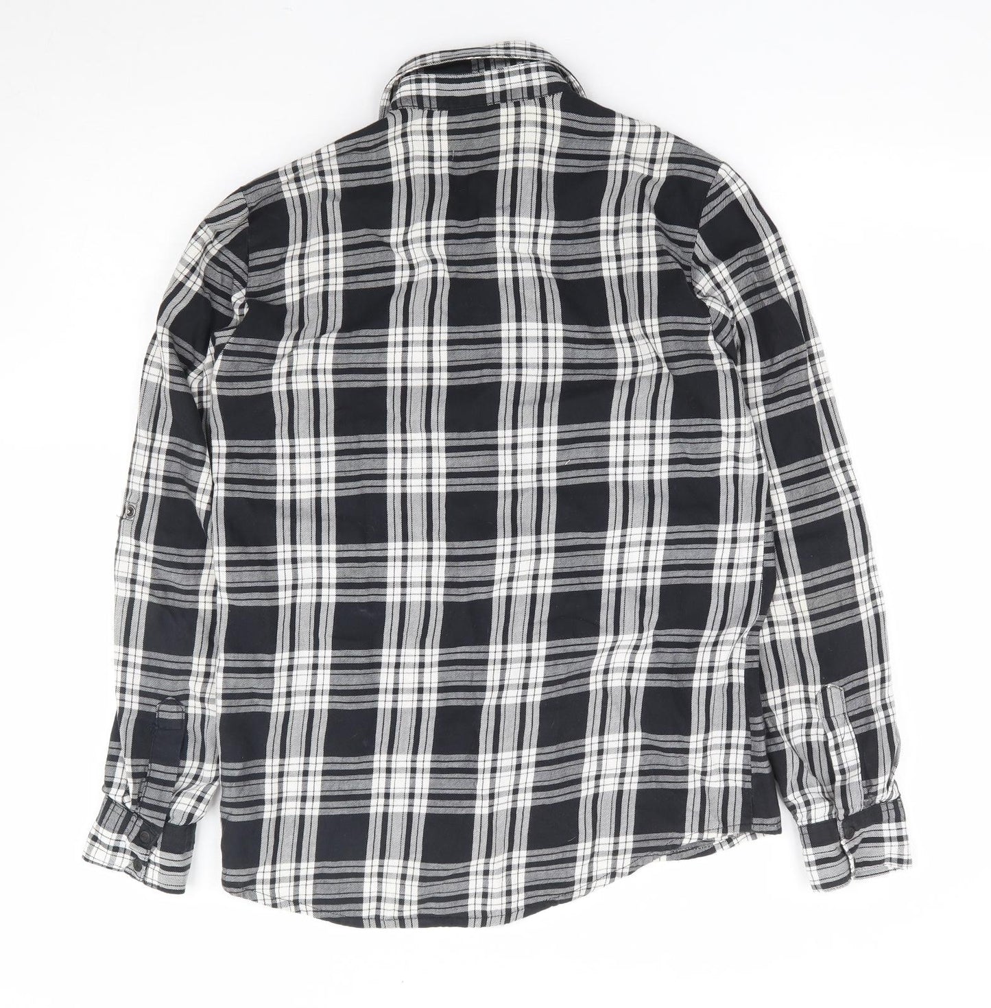 Zara Womens Black Plaid 100% Cotton Jersey Button-Up Size XS Collared