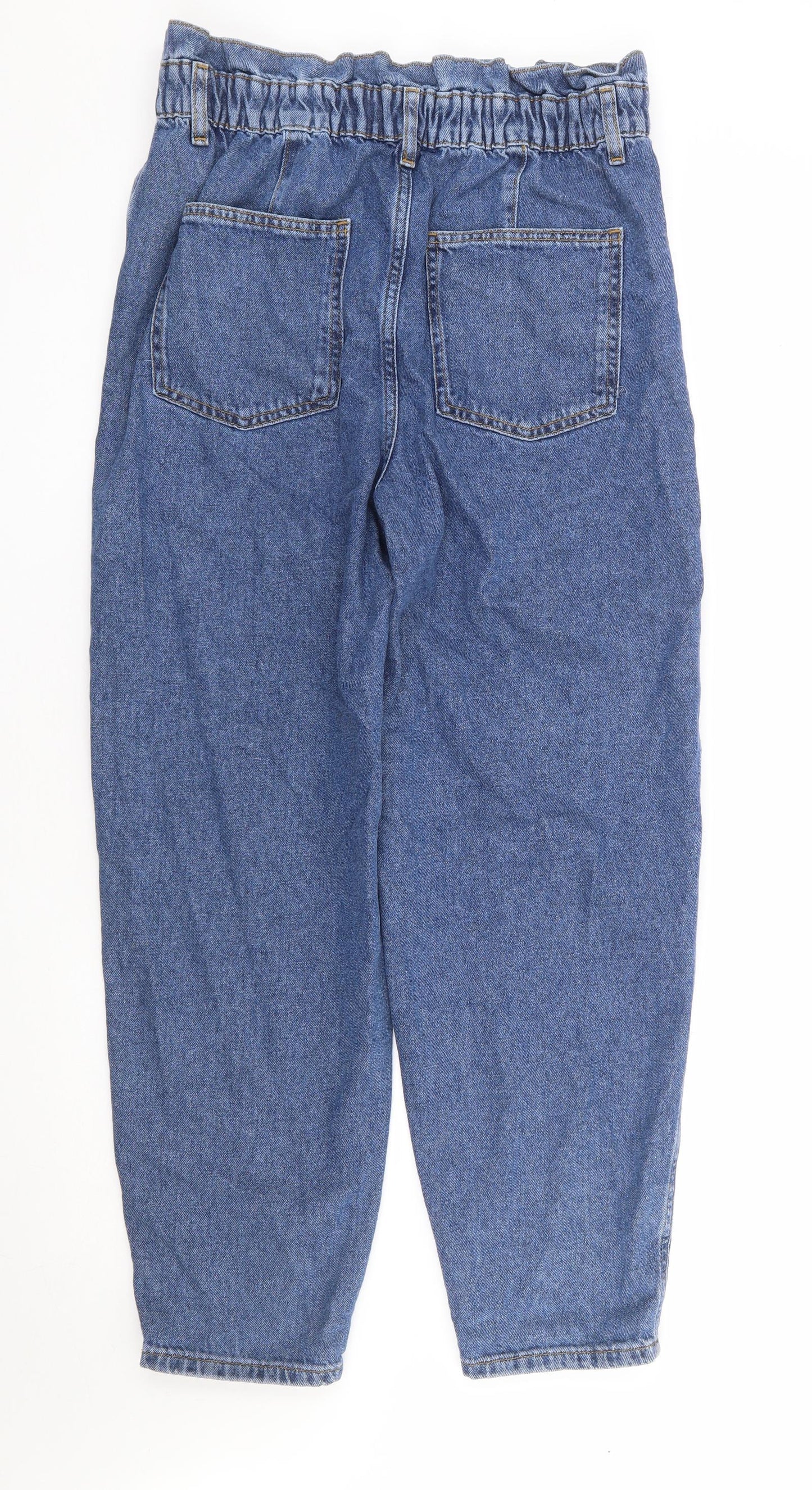 F&F Womens Blue Cotton Straight Jeans Size 10 L28 in Regular Zip - Paperbag Waist