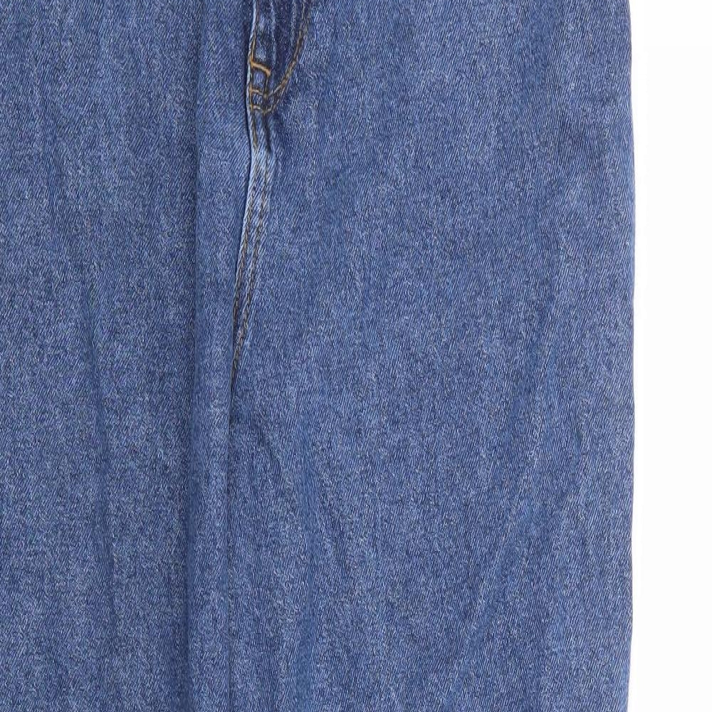F&F Womens Blue Cotton Straight Jeans Size 10 L28 in Regular Zip - Paperbag Waist