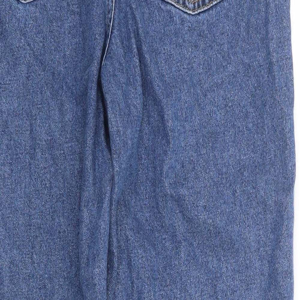 F&F Womens Blue Cotton Straight Jeans Size 10 L28 in Regular Zip - Paperbag Waist
