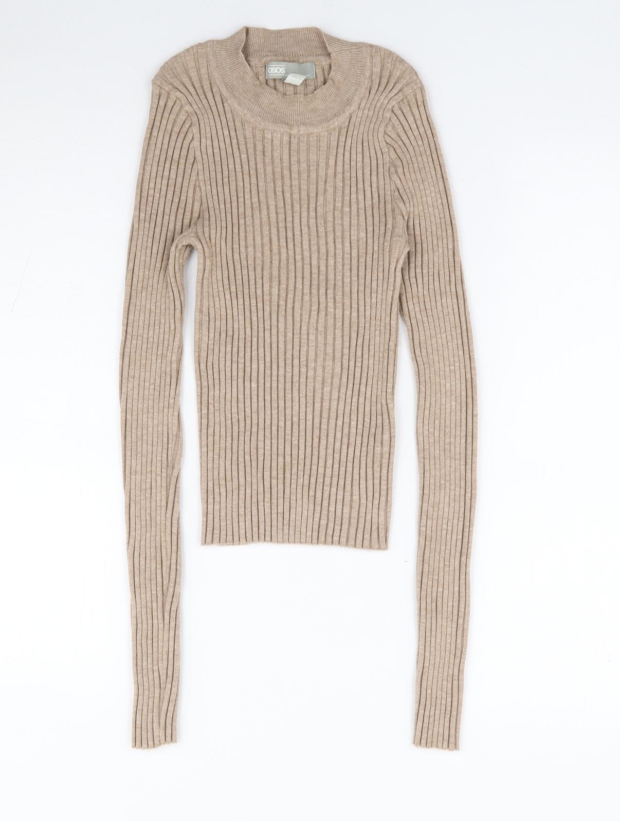 ASOS Womens Beige Mock Neck Viscose Pullover Jumper Size 10 - Ribbed