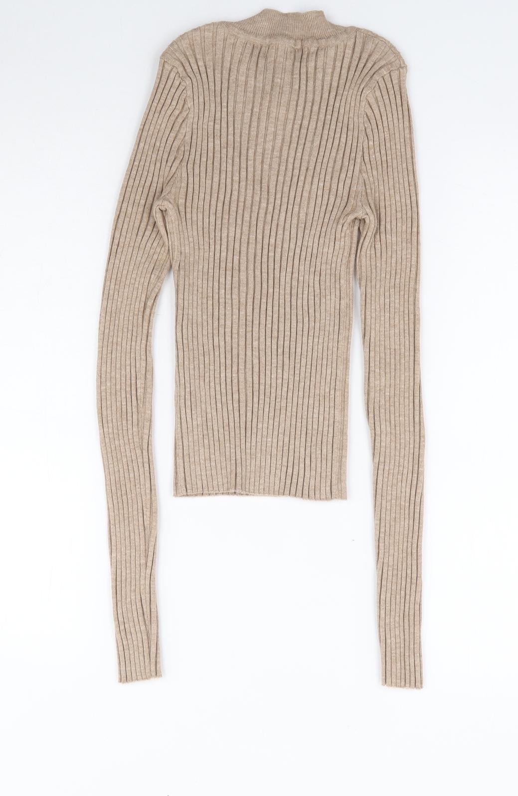 ASOS Womens Beige Mock Neck Viscose Pullover Jumper Size 10 - Ribbed
