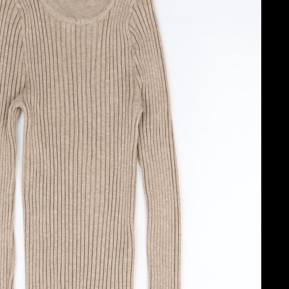 ASOS Womens Beige Mock Neck Viscose Pullover Jumper Size 10 - Ribbed