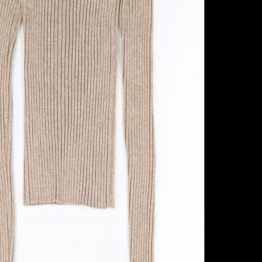 ASOS Womens Beige Mock Neck Viscose Pullover Jumper Size 10 - Ribbed