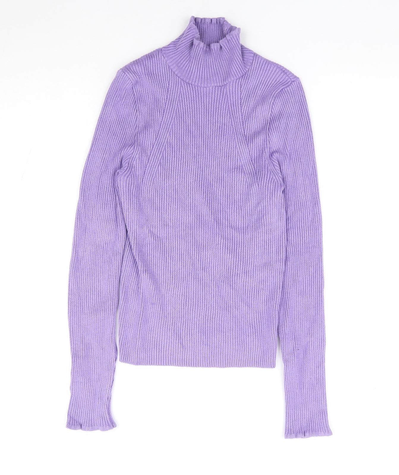 Stradavarius Womens Purple High Neck Polyester Pullover Jumper Size M - Ribbed