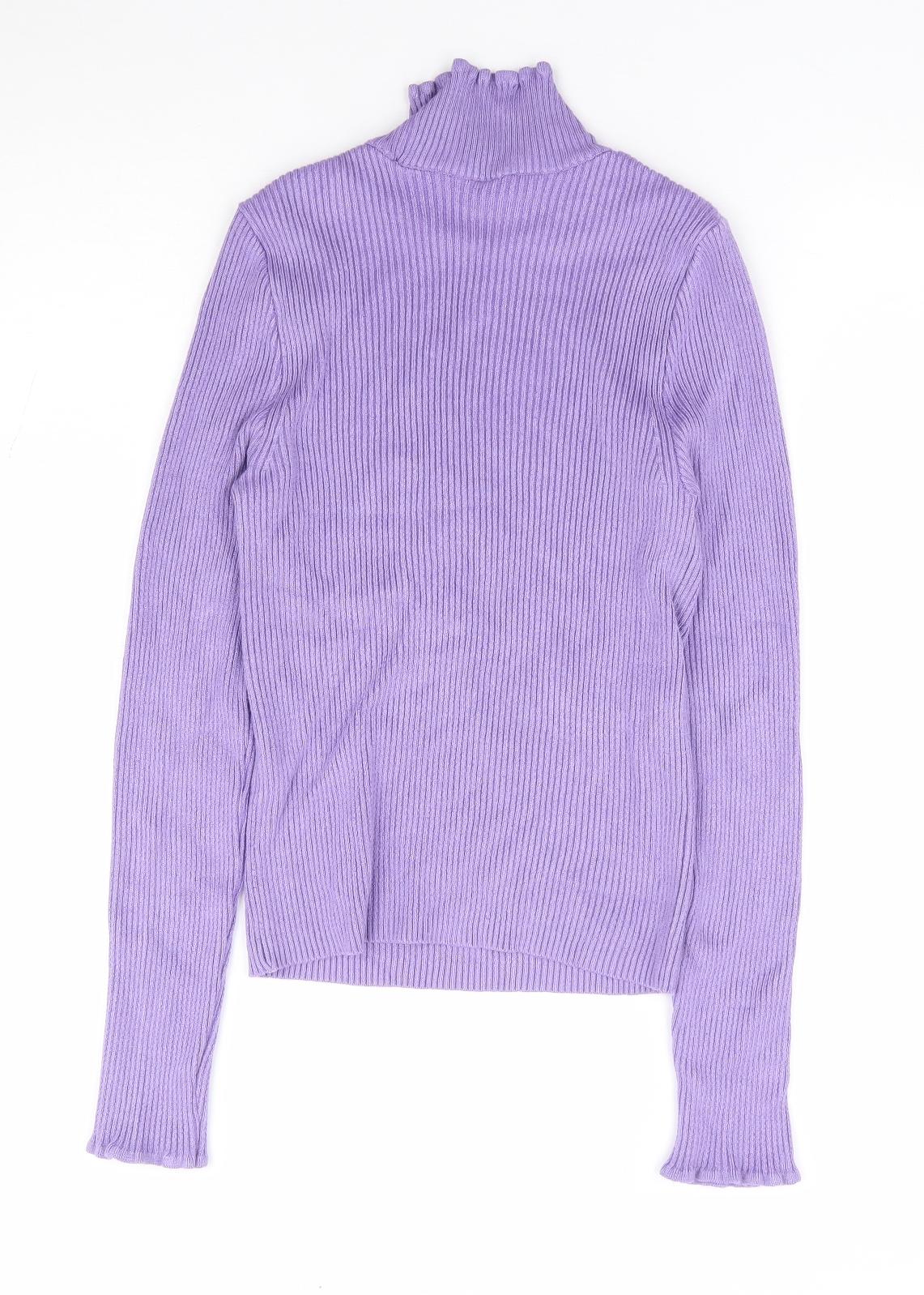Stradavarius Womens Purple High Neck Polyester Pullover Jumper Size M - Ribbed