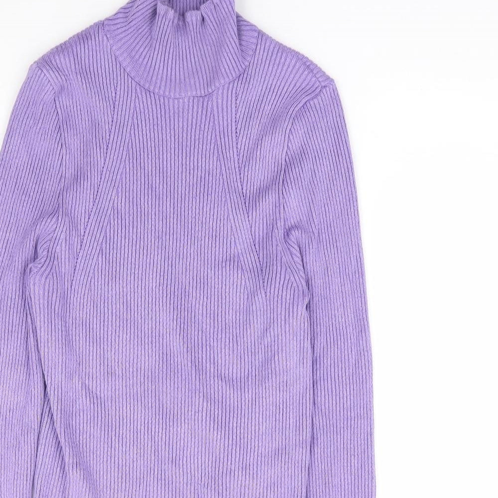 Stradavarius Womens Purple High Neck Polyester Pullover Jumper Size M - Ribbed
