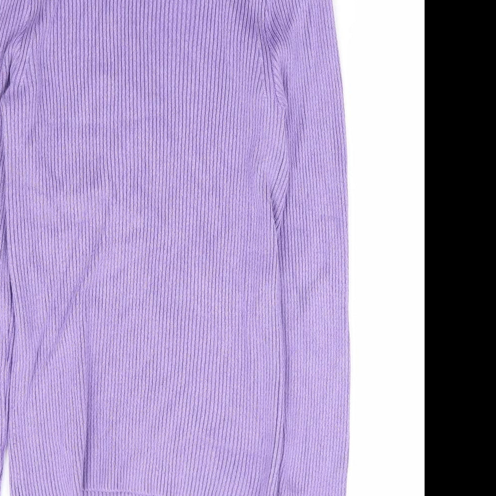 Stradavarius Womens Purple High Neck Polyester Pullover Jumper Size M - Ribbed