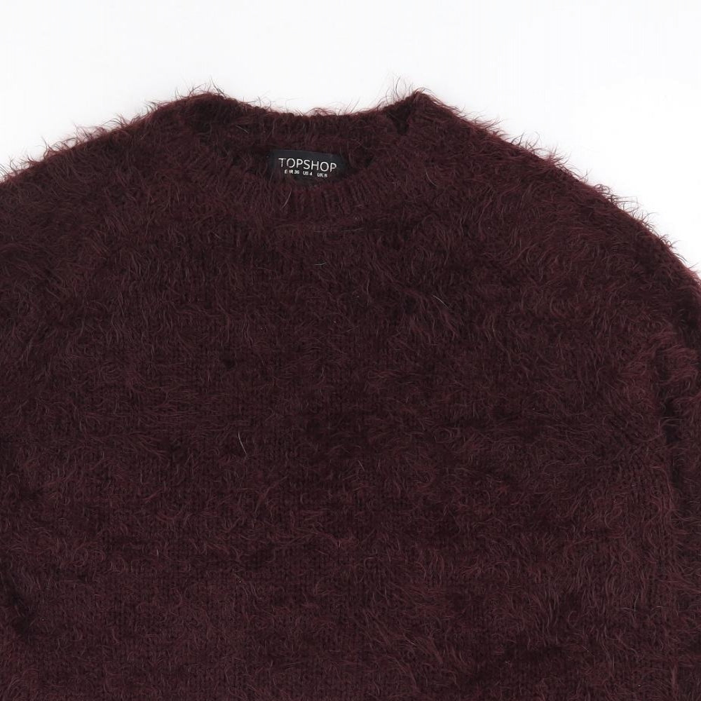 Topshop Womens Brown Crew Neck Acrylic Pullover Jumper Size 8 - Fluffy
