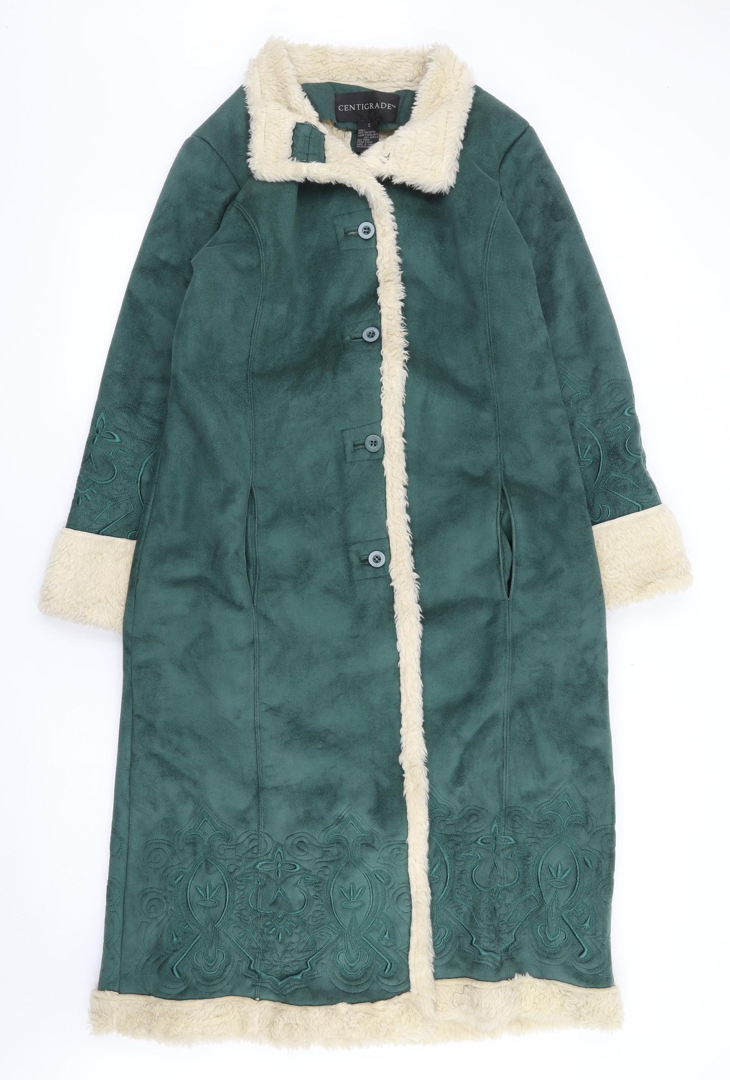 Centigrade Womens Green Floral Overcoat Coat Size S Button