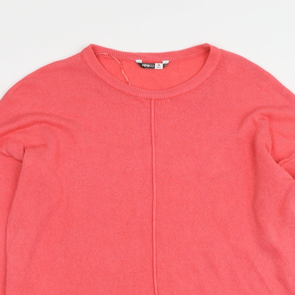 Pep&Co Womens Pink Round Neck Acrylic Pullover Jumper Size 16