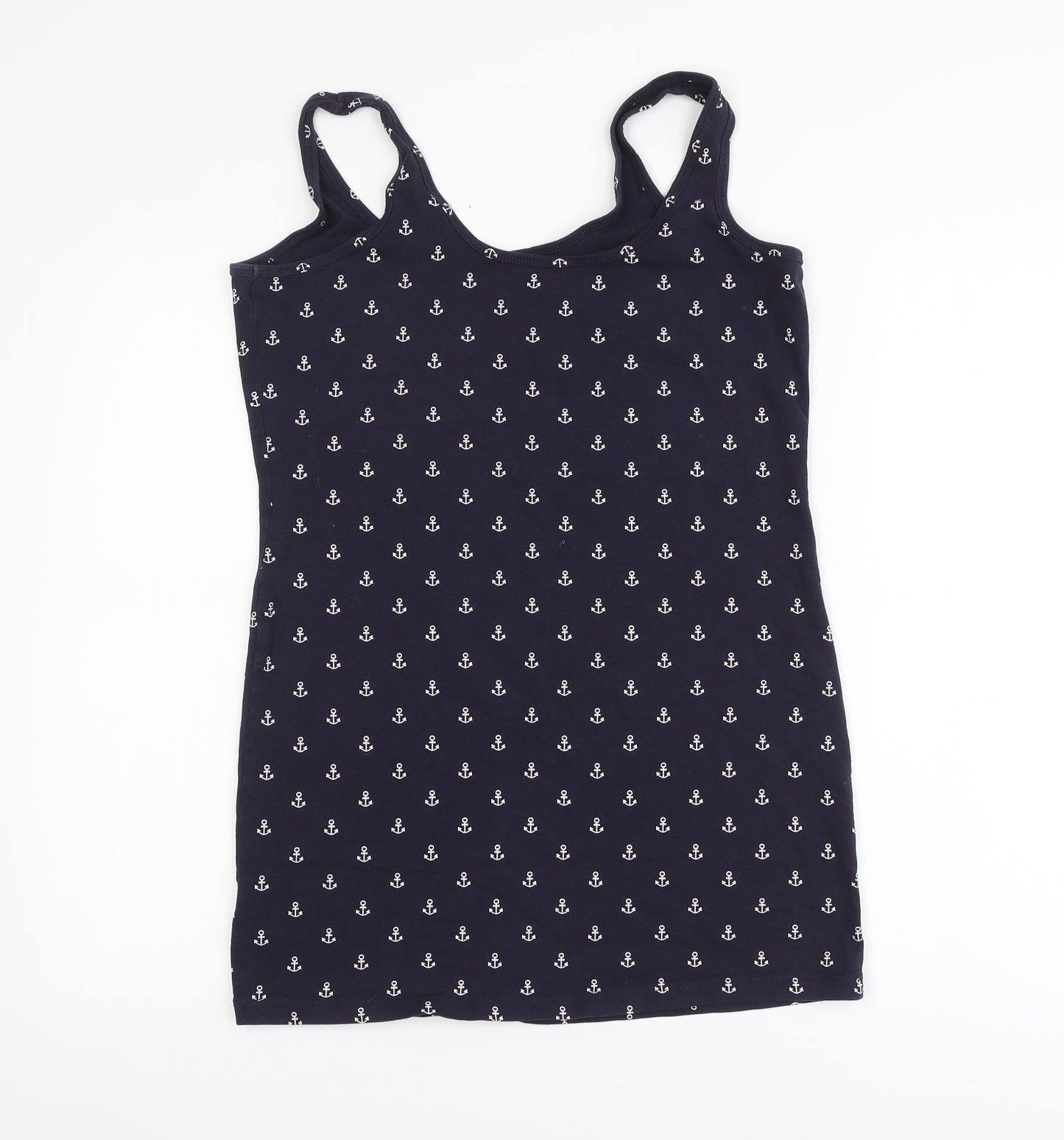 Primark Womens Blue Geometric Cotton Basic Tank Size 16 Round Neck - Anchor