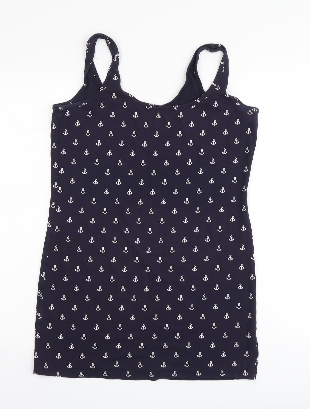 Primark Womens Blue Geometric Cotton Basic Tank Size 16 Round Neck - Anchor