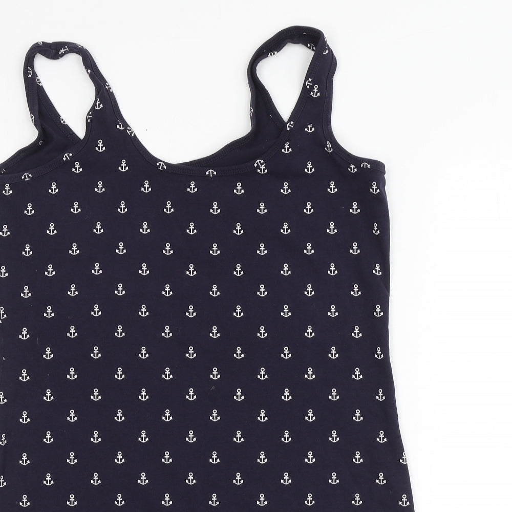 Primark Womens Blue Geometric Cotton Basic Tank Size 16 Round Neck - Anchor