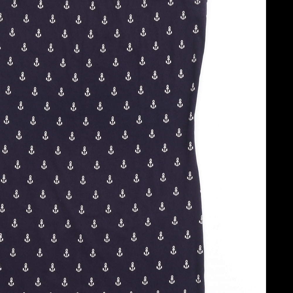 Primark Womens Blue Geometric Cotton Basic Tank Size 16 Round Neck - Anchor