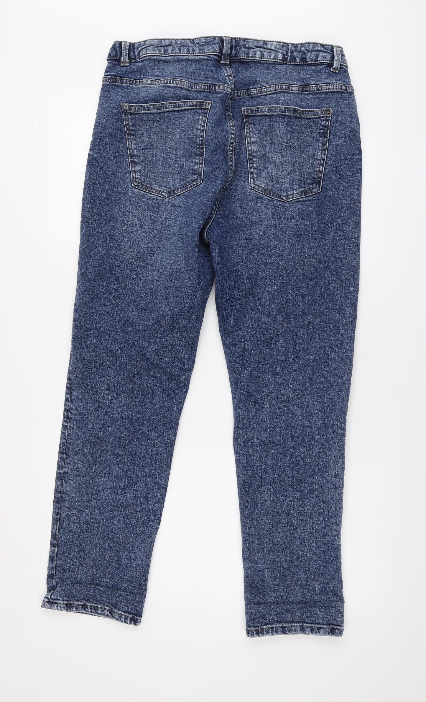 Primark Womens Blue Cotton Straight Jeans Size 16 L28 in Regular Button