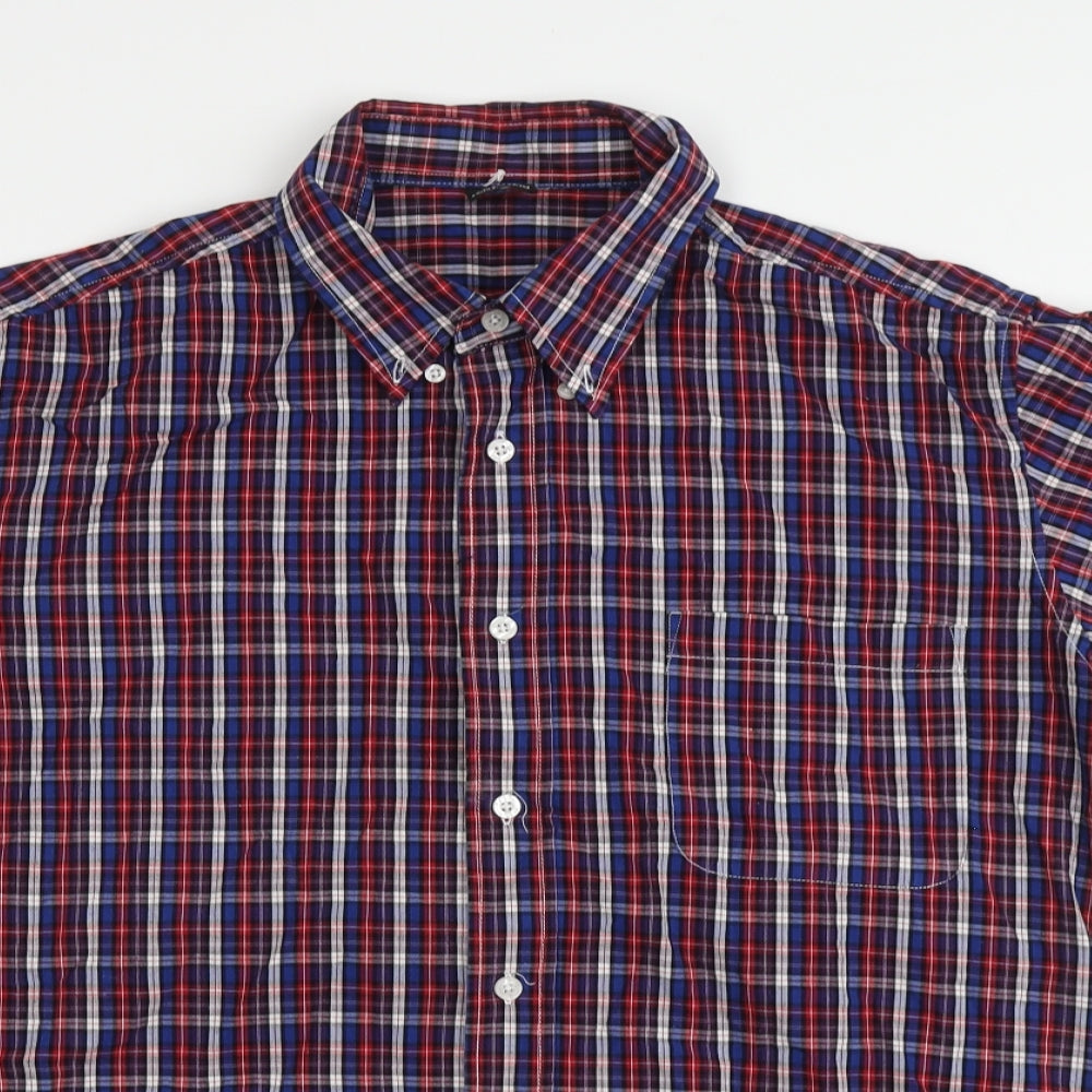 Warrior Mens Multicoloured Plaid Cotton Button-Up Size L Collared Button