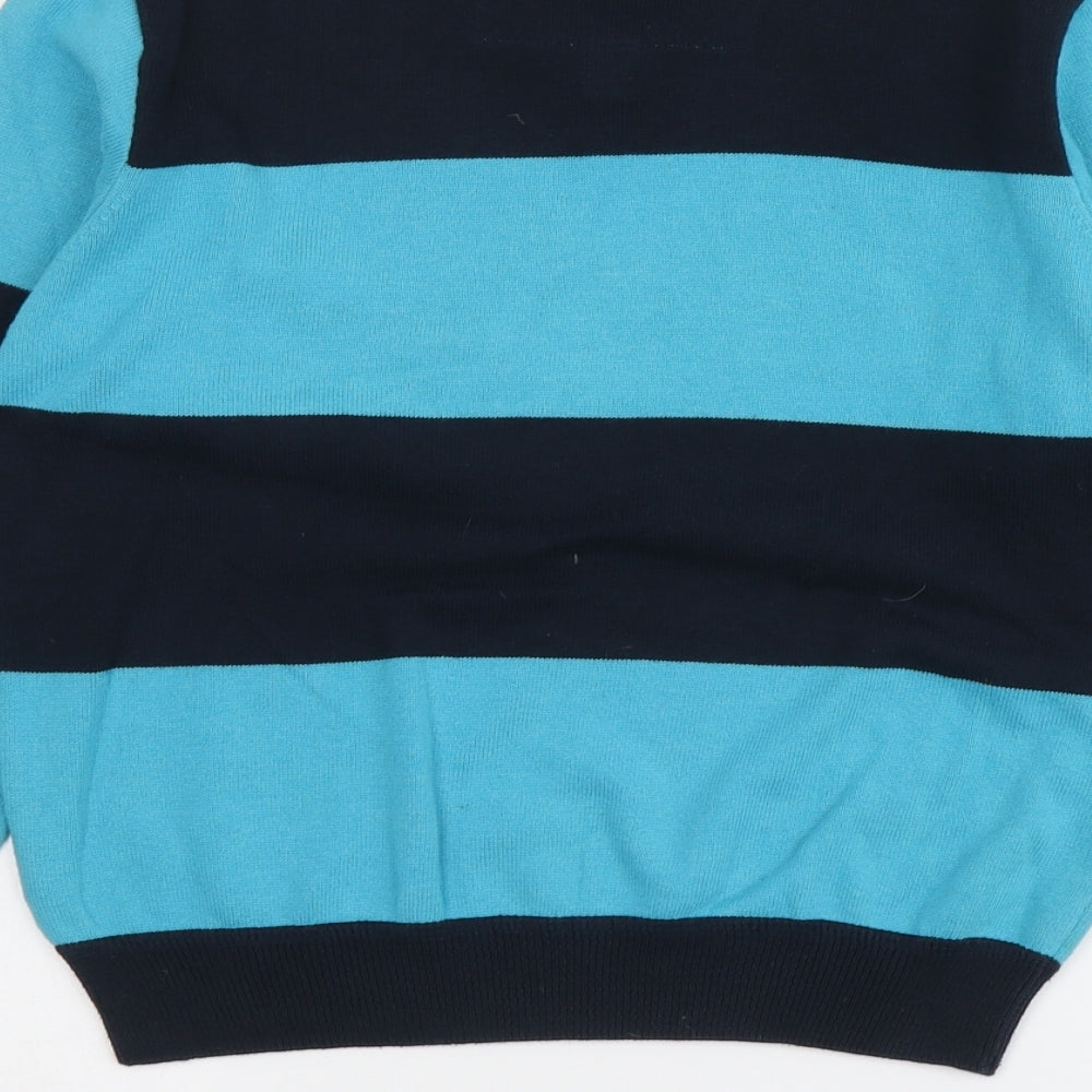 NEXT Boys Blue V-Neck Striped Cotton Pullover Jumper Size 7-8 Years