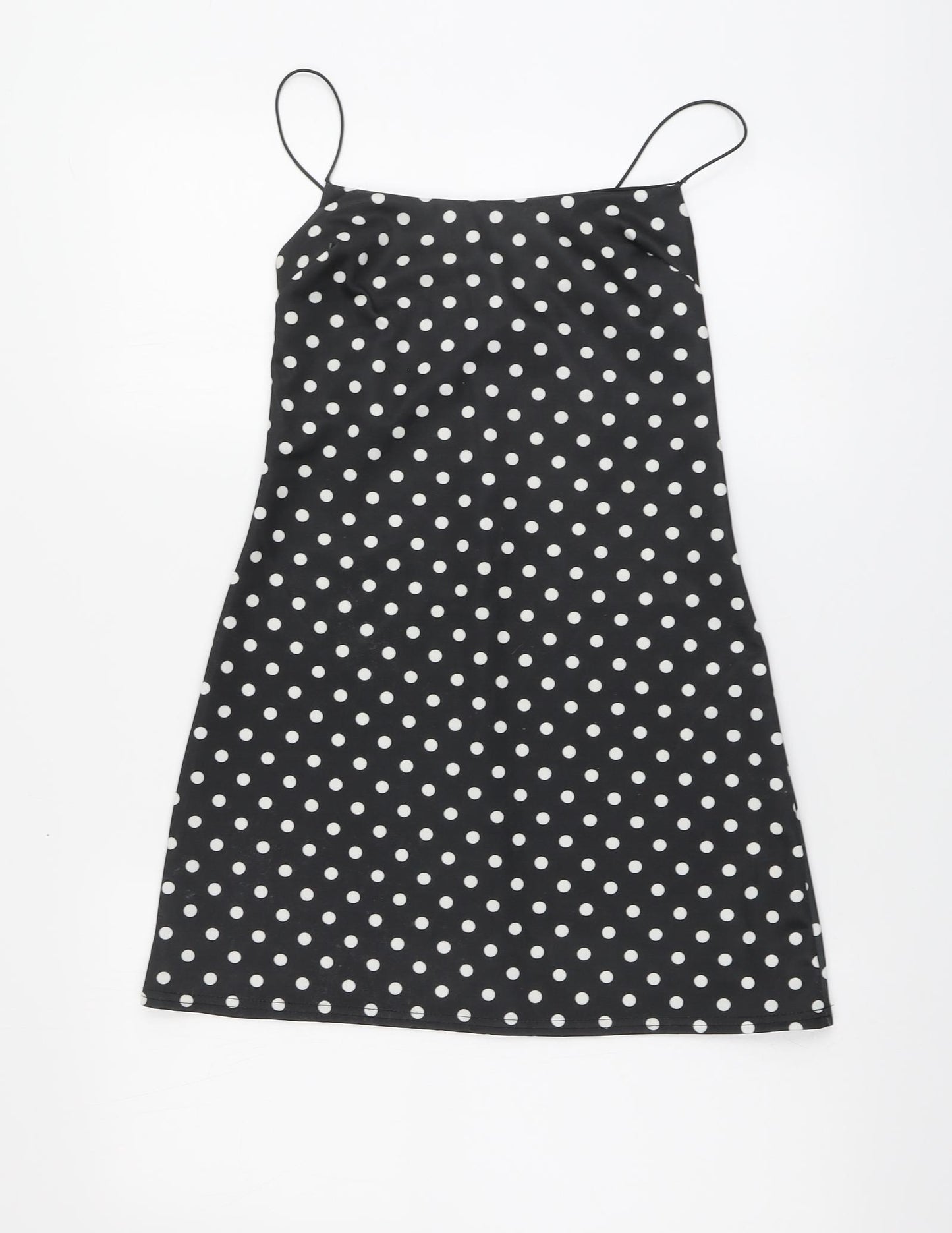 PRETTYLITTLETHING Womens Black Polka Dot Polyester Mini Size 8 Square Neck