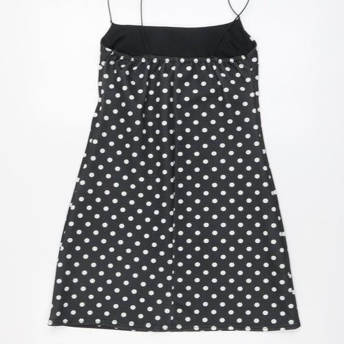 PRETTYLITTLETHING Womens Black Polka Dot Polyester Mini Size 8 Square Neck