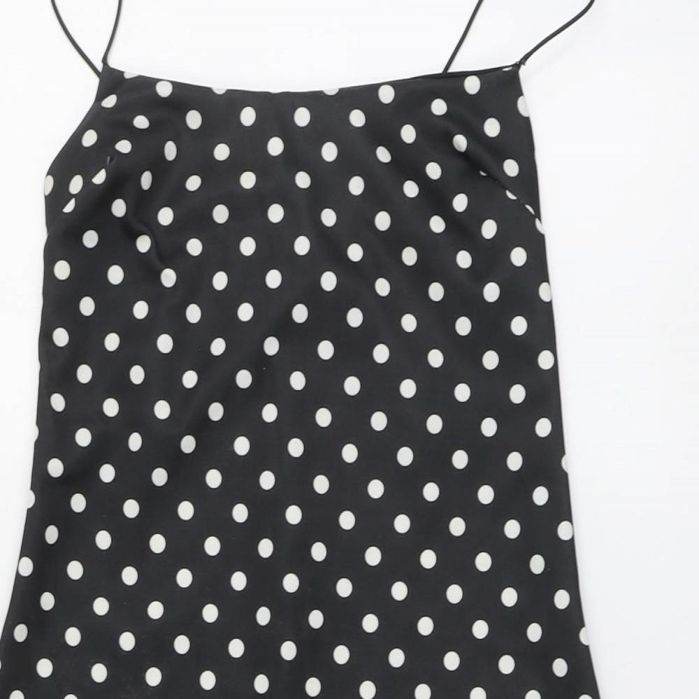 PRETTYLITTLETHING Womens Black Polka Dot Polyester Mini Size 8 Square Neck