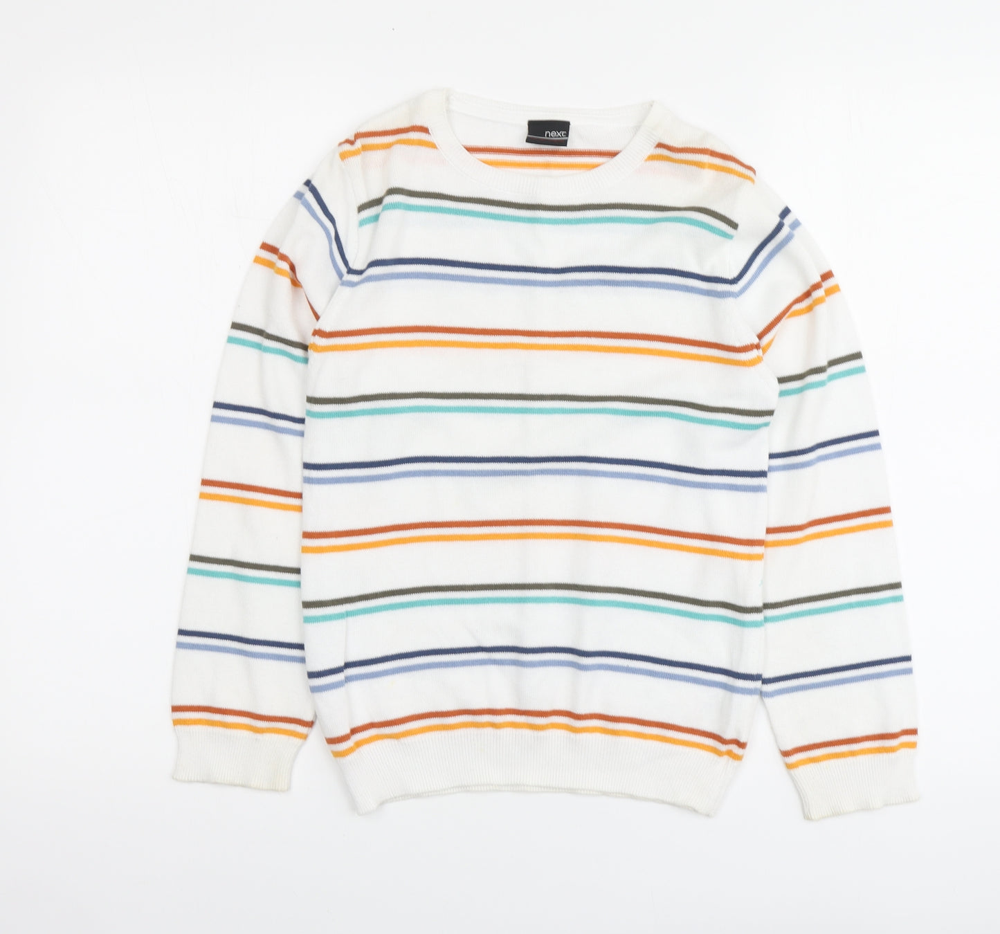 NEXT Boys White Round Neck Striped Cotton Pullover Jumper Size 10 Years