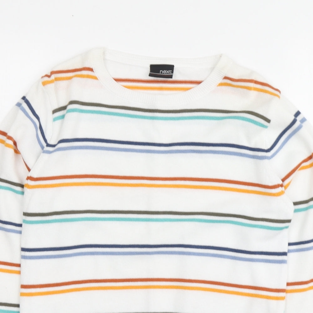 NEXT Boys White Round Neck Striped Cotton Pullover Jumper Size 10 Years