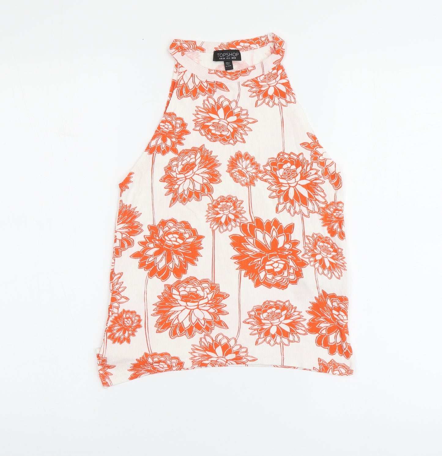 Topshop Womens White Floral Viscose Basic Tank Size 10 Halter