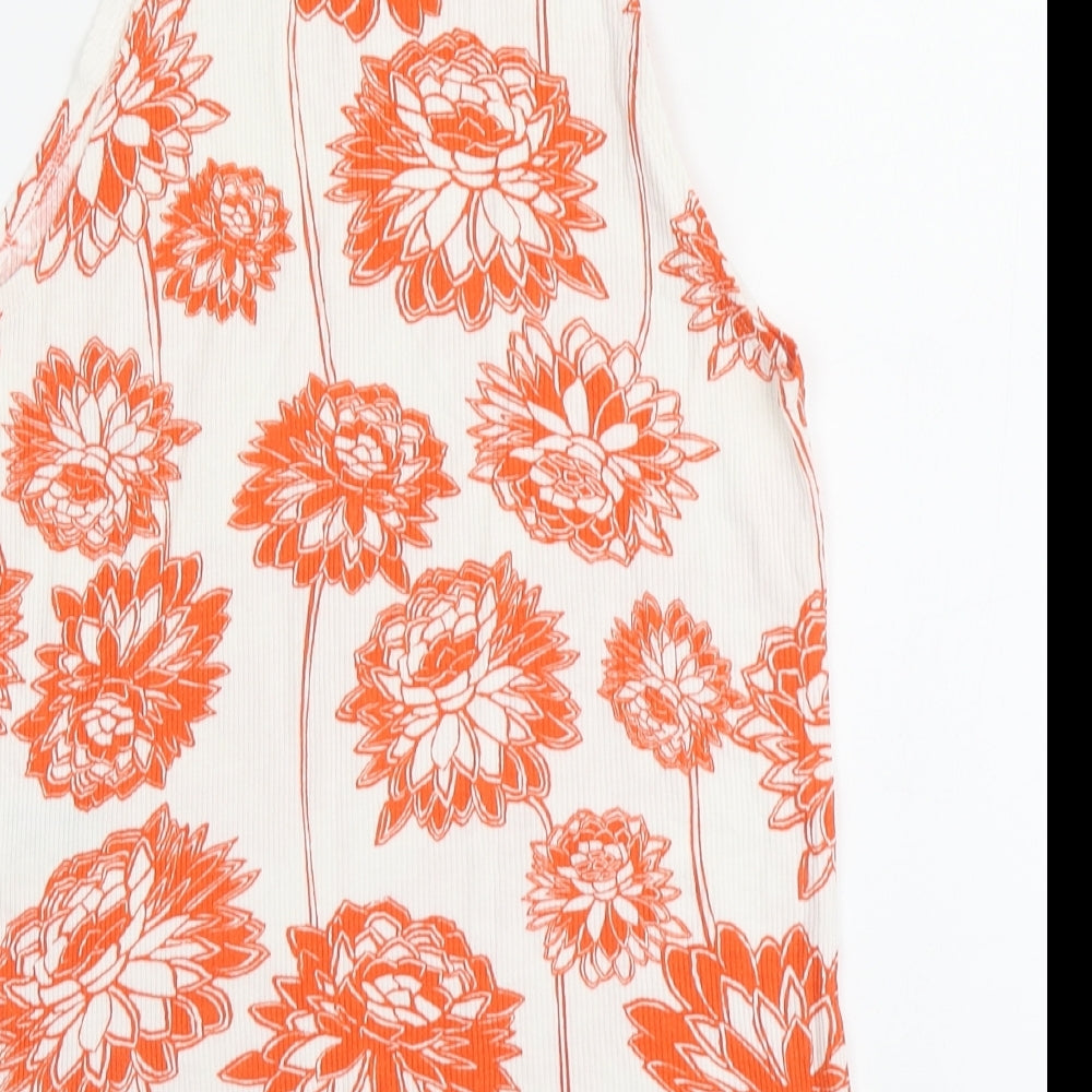 Topshop Womens White Floral Viscose Basic Tank Size 10 Halter