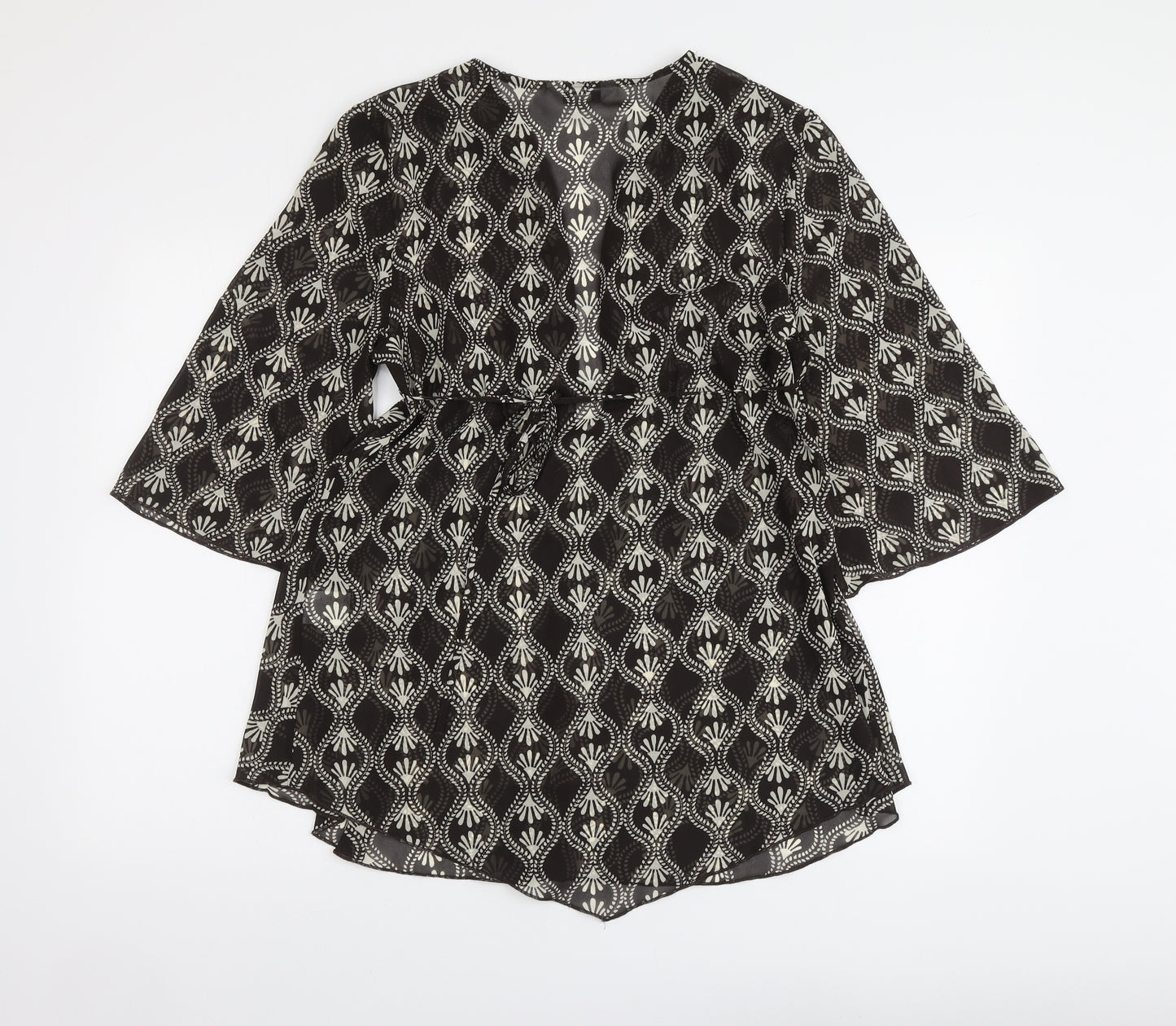 NEXT Womens Brown Geometric Polyester Basic Blouse Size 14 V-Neck