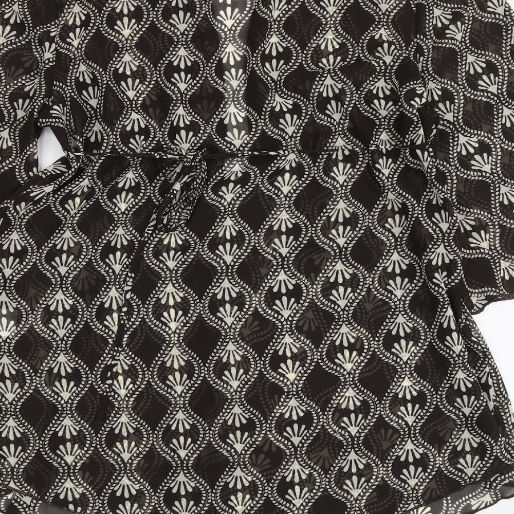 NEXT Womens Brown Geometric Polyester Basic Blouse Size 14 V-Neck