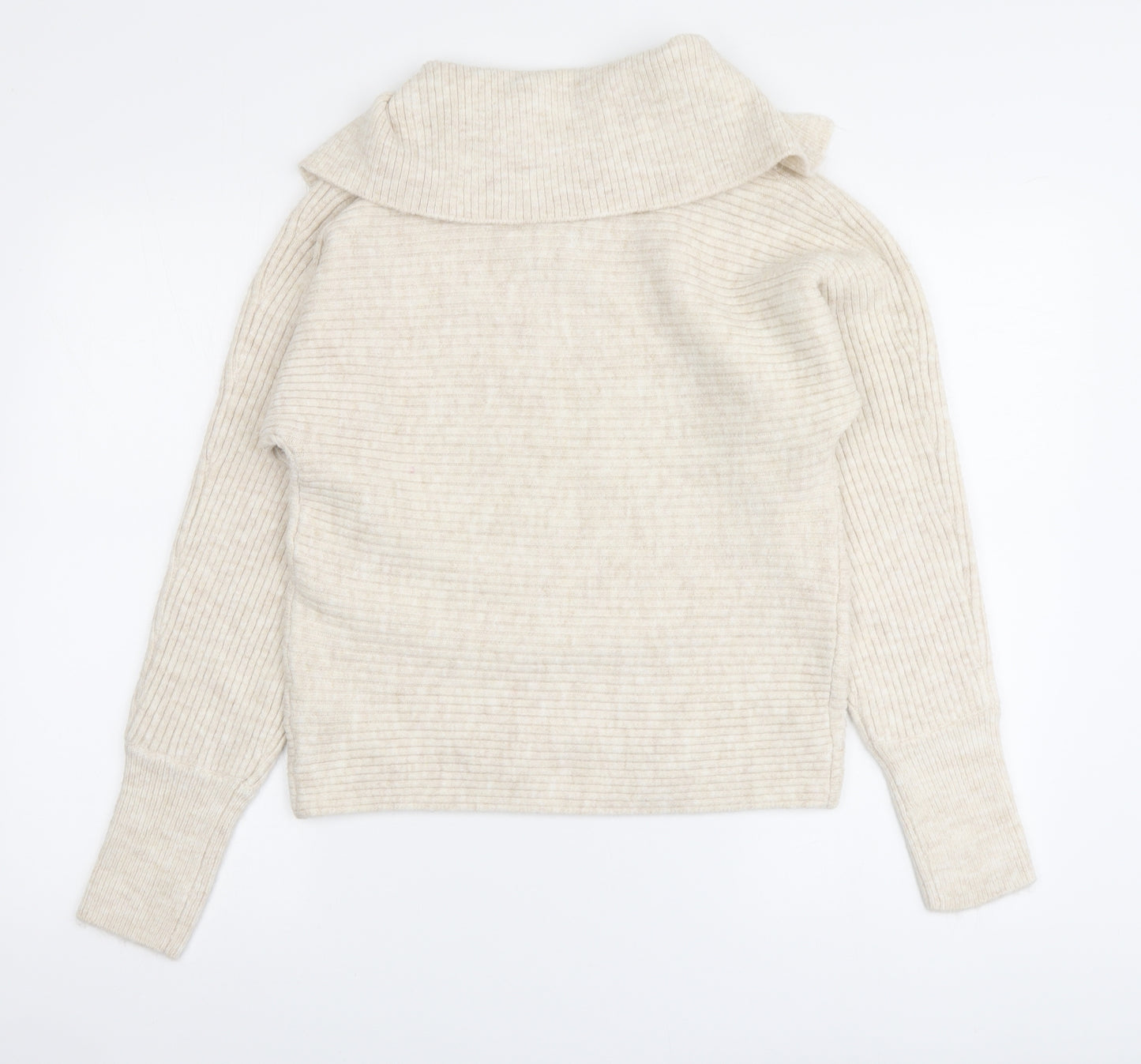 Primark Womens Beige Collared Acrylic Pullover Jumper Size 2XS - Oversized Collar