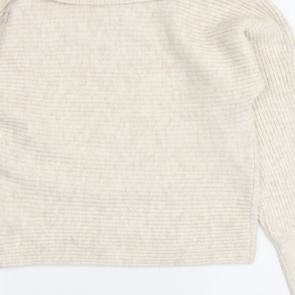 Primark Womens Beige Collared Acrylic Pullover Jumper Size 2XS - Oversized Collar