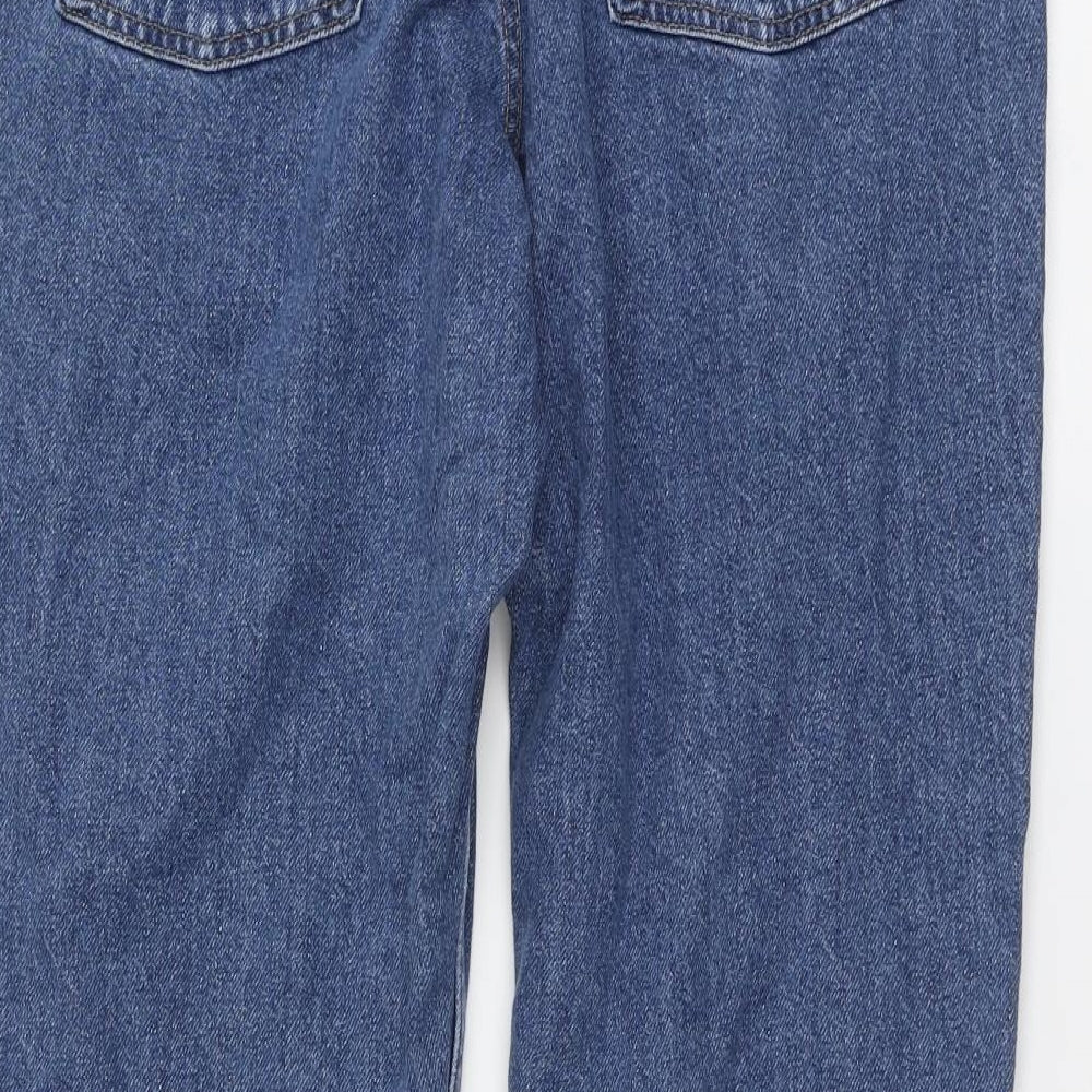 Primark Womens Blue Cotton Straight Jeans Size 14 L28 in Regular Button