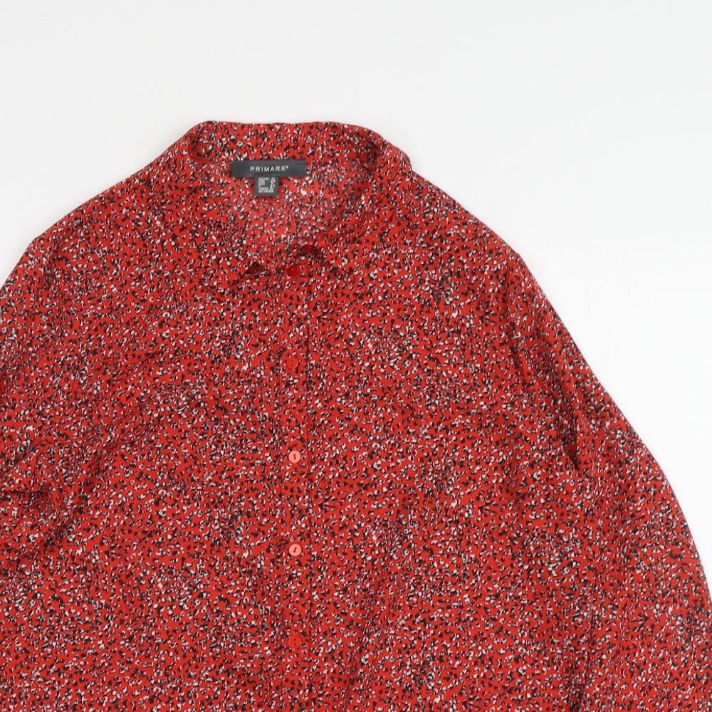 Primark Womens Red Animal Print Polyester Basic Button-Up Size 12 Collared