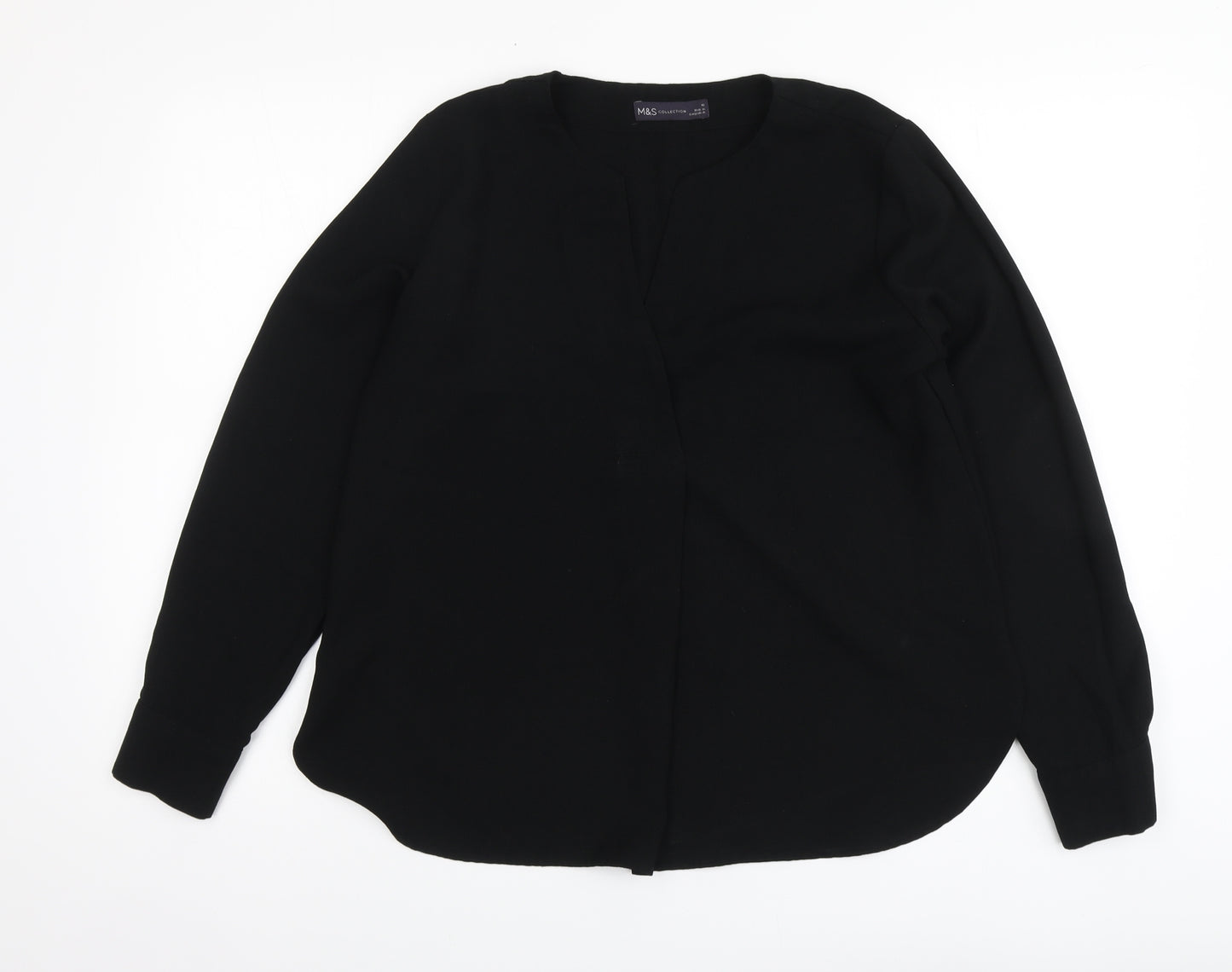 Marks and Spencer Womens Black Polyester Basic Blouse Size 10 V-Neck