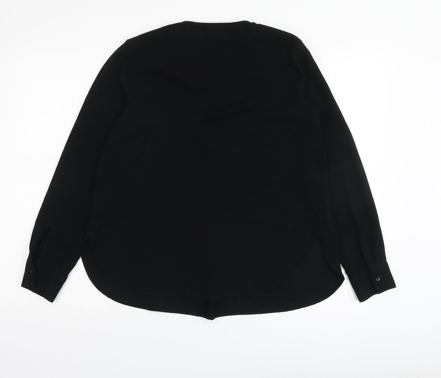 Marks and Spencer Womens Black Polyester Basic Blouse Size 10 V-Neck