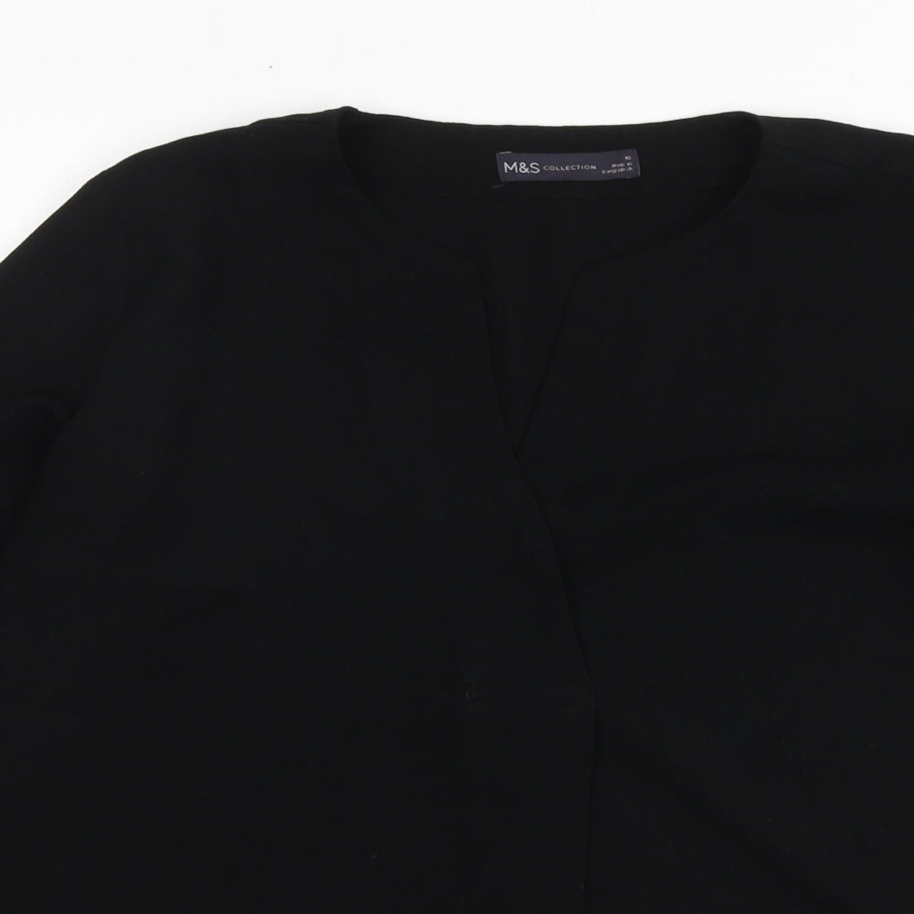 Marks and Spencer Womens Black Polyester Basic Blouse Size 10 V-Neck
