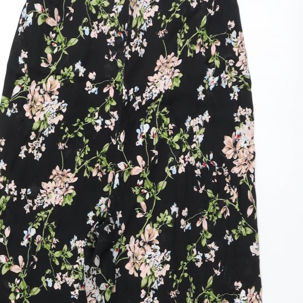 New Look Womens Black Floral Polyester Trousers Size 10 L23 in Regular Button