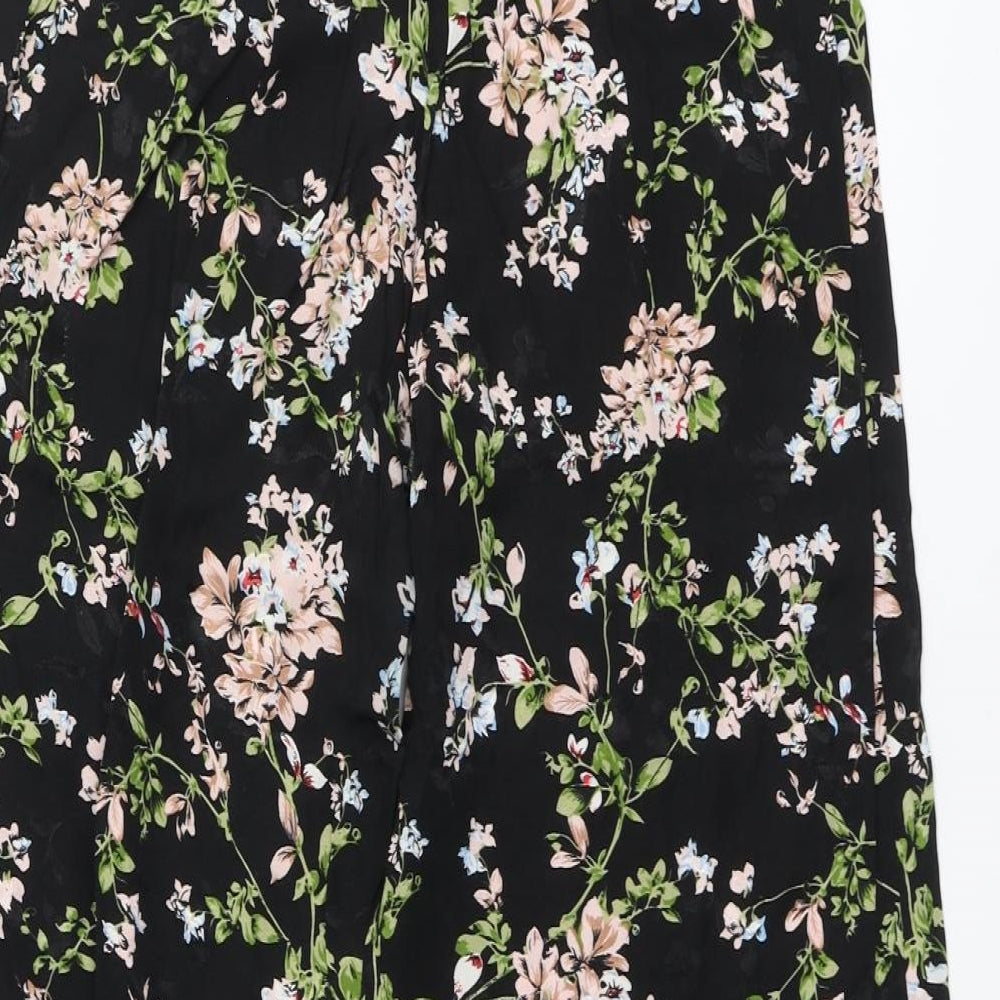 New Look Womens Black Floral Polyester Trousers Size 10 L23 in Regular Button