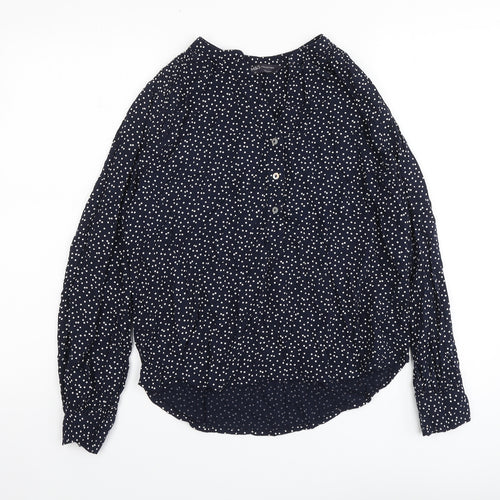 Marks and Spencer Womens Blue Polka Dot Viscose Basic Blouse Size 10 V-Neck
