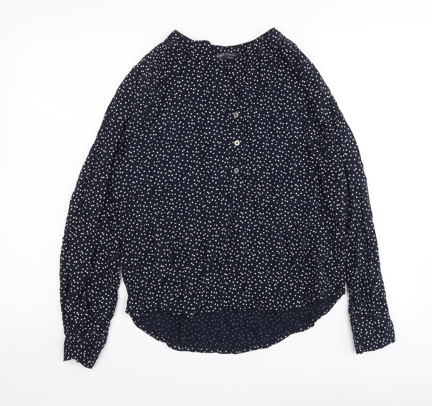 Marks and Spencer Womens Blue Polka Dot Viscose Basic Blouse Size 10 V-Neck