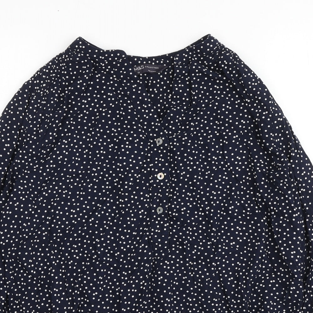 Marks and Spencer Womens Blue Polka Dot Viscose Basic Blouse Size 10 V-Neck