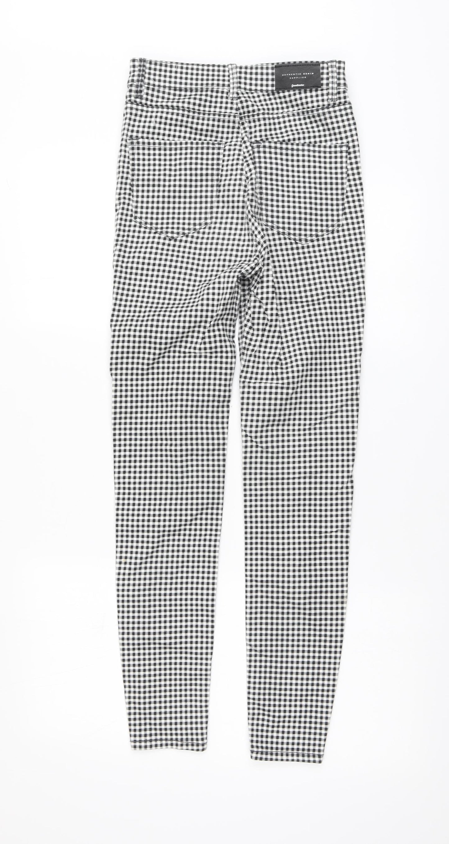 Stradivarius Womens Black Check Cotton Skinny Jeans Size 6 L27 in Regular Button