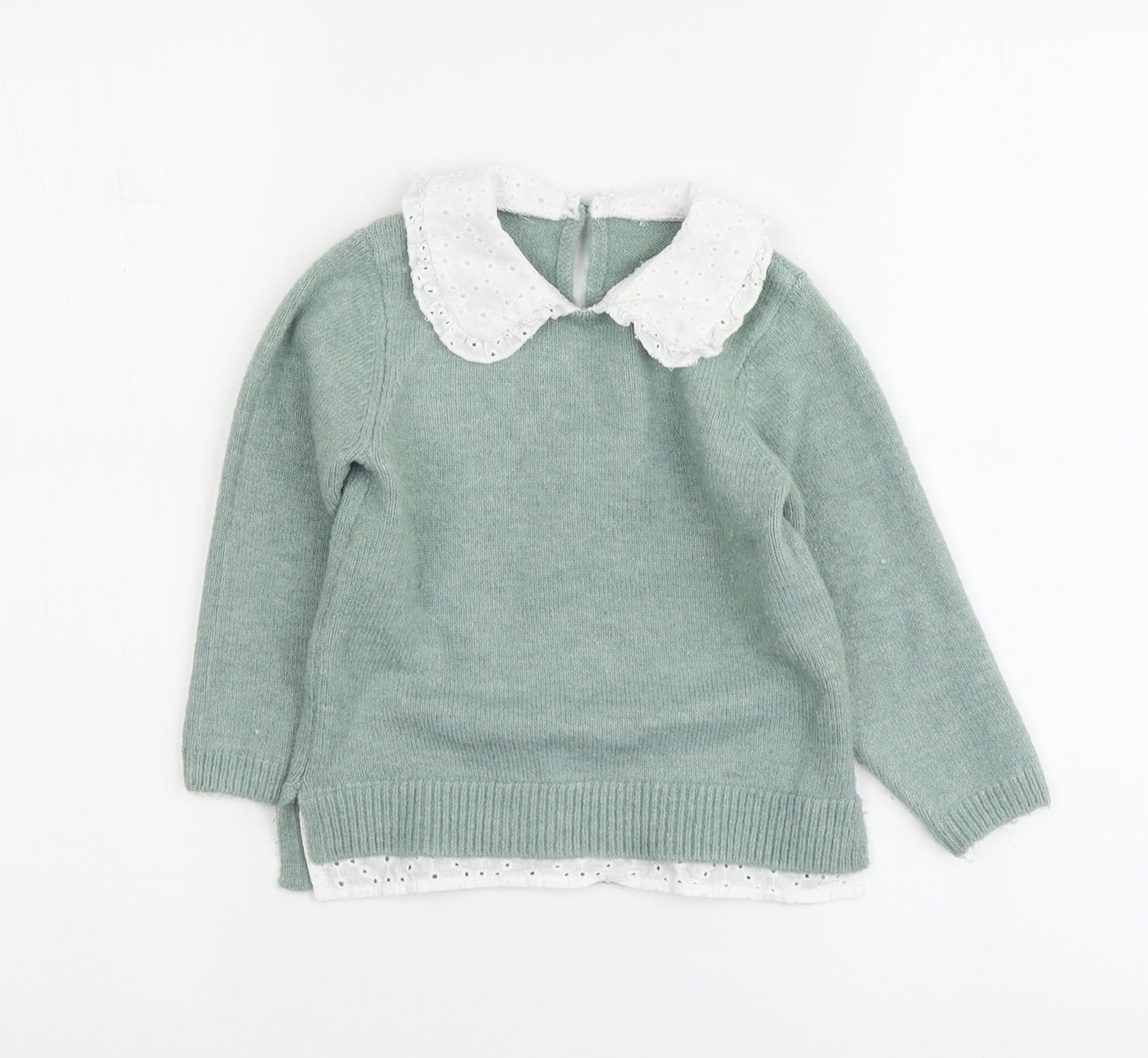 Dunnes Stores Girls Green Collared Acrylic Pullover Jumper Size 2-3 Years Button