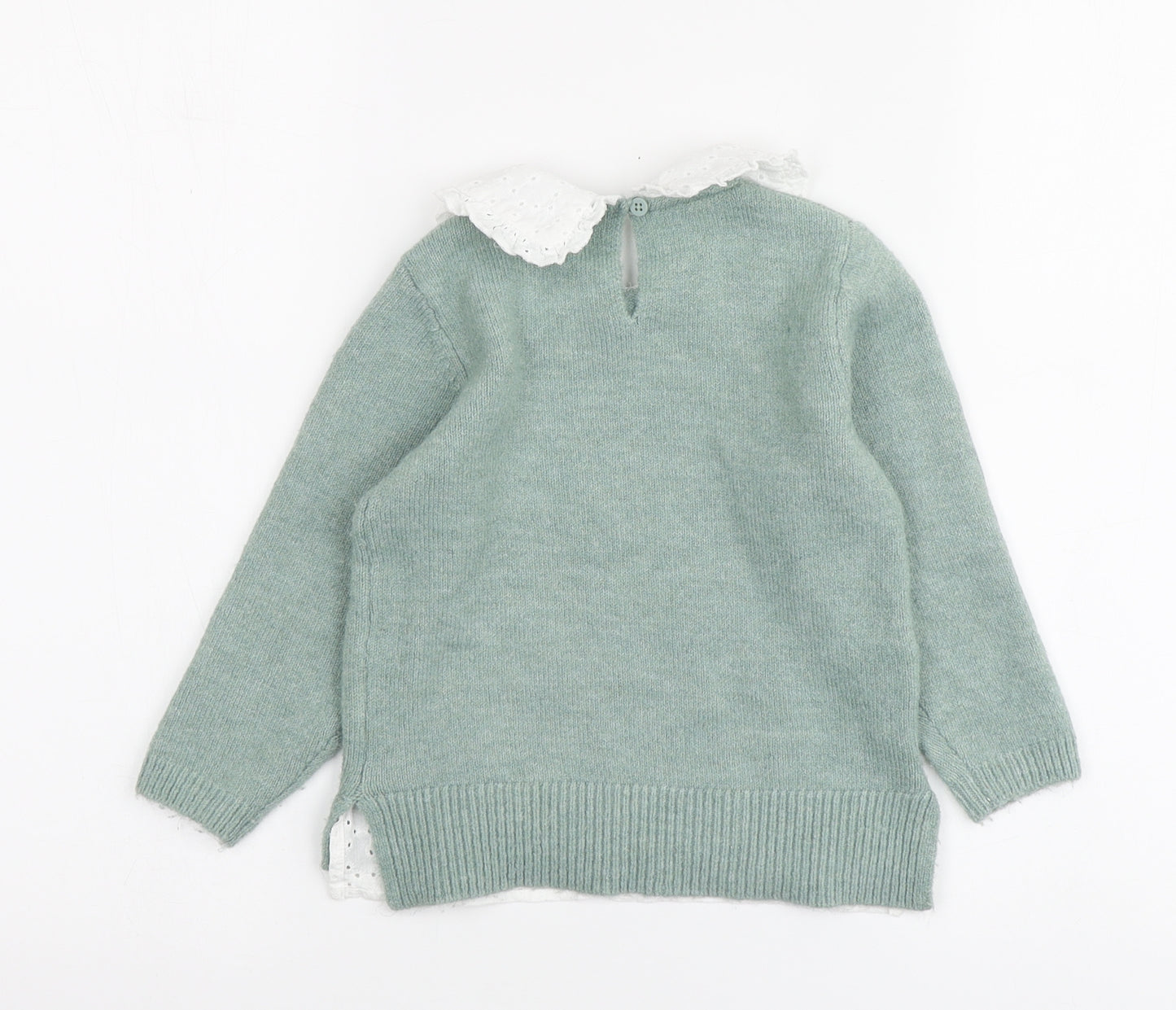 Dunnes Stores Girls Green Collared Acrylic Pullover Jumper Size 2-3 Years Button