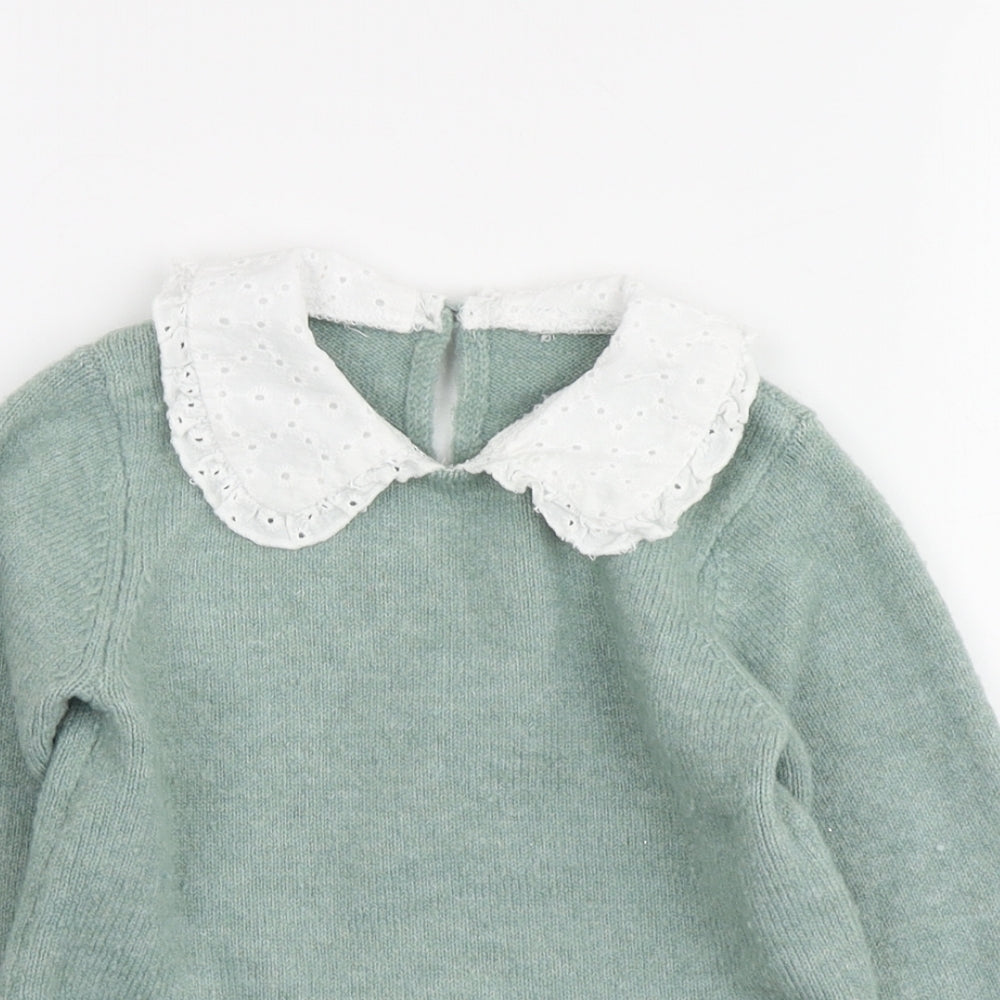 Dunnes Stores Girls Green Collared Acrylic Pullover Jumper Size 2-3 Years Button
