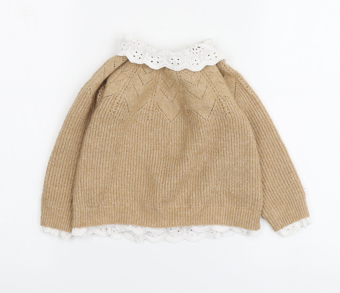 Dunnes Stores Girls Beige Collared Acrylic Pullover Jumper Size 2-3 Years